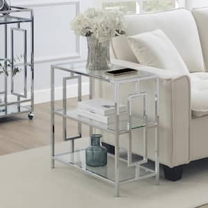 Town Square 12 in. Chrome Rectangular Glass 3 Tier Chairside End Table