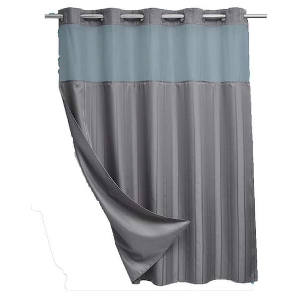 Anqtovp Hotel Style Shower Curtain Snap in Liner and See Through Top 74 in. W x 71 in. L Polyester Shower Curtain in Gray