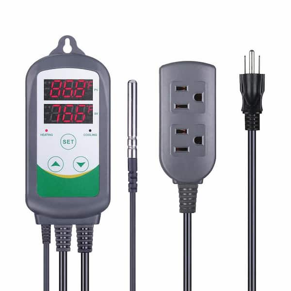 Electrical Plastic Digital Thermostat Temperature Controller Outlet for Heating Cooling Brewing Greenhouse