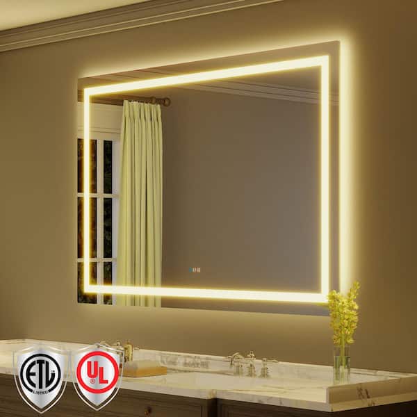 72 in. W x 48 in. H Rectangular Frameless Anti-Fog LED Light Wall Bathroom Vanity Mirror with Backlit and Front Light