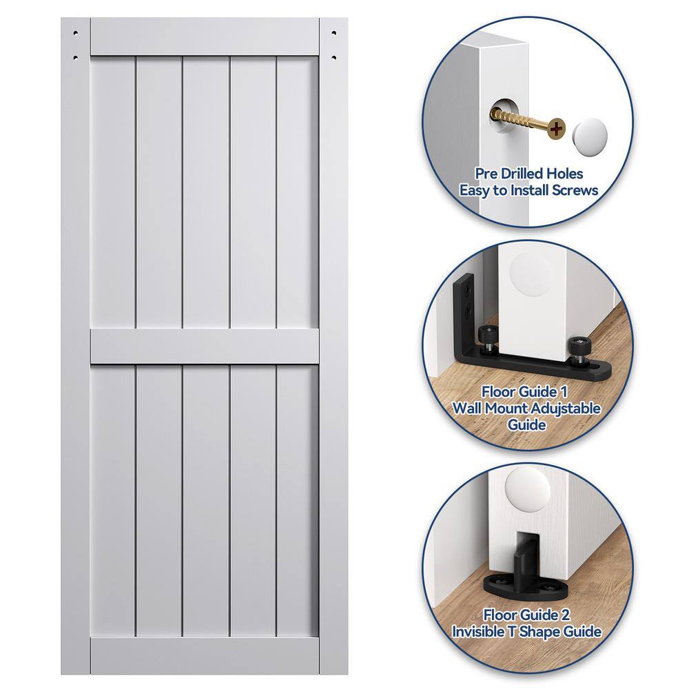 Gray Paneled PVC and MDF Sliding Barn Door with Hardware Kit