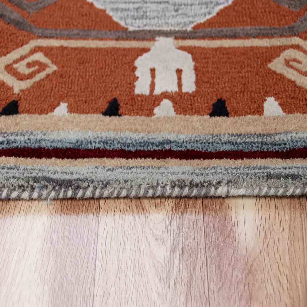 Handmade Gray Wool Southwestern Round Tufted Rug, 6 ft