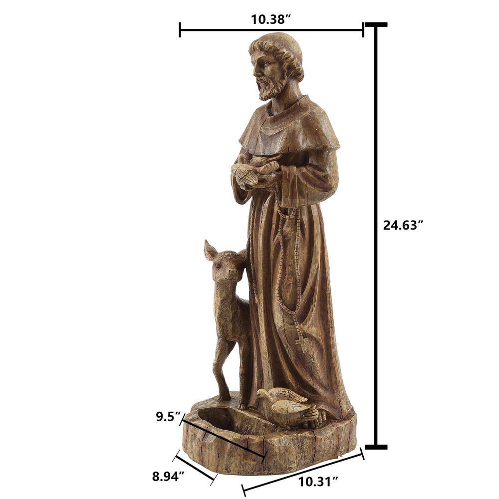 Weathered Brown Saint Francis Garden Statue with Animals