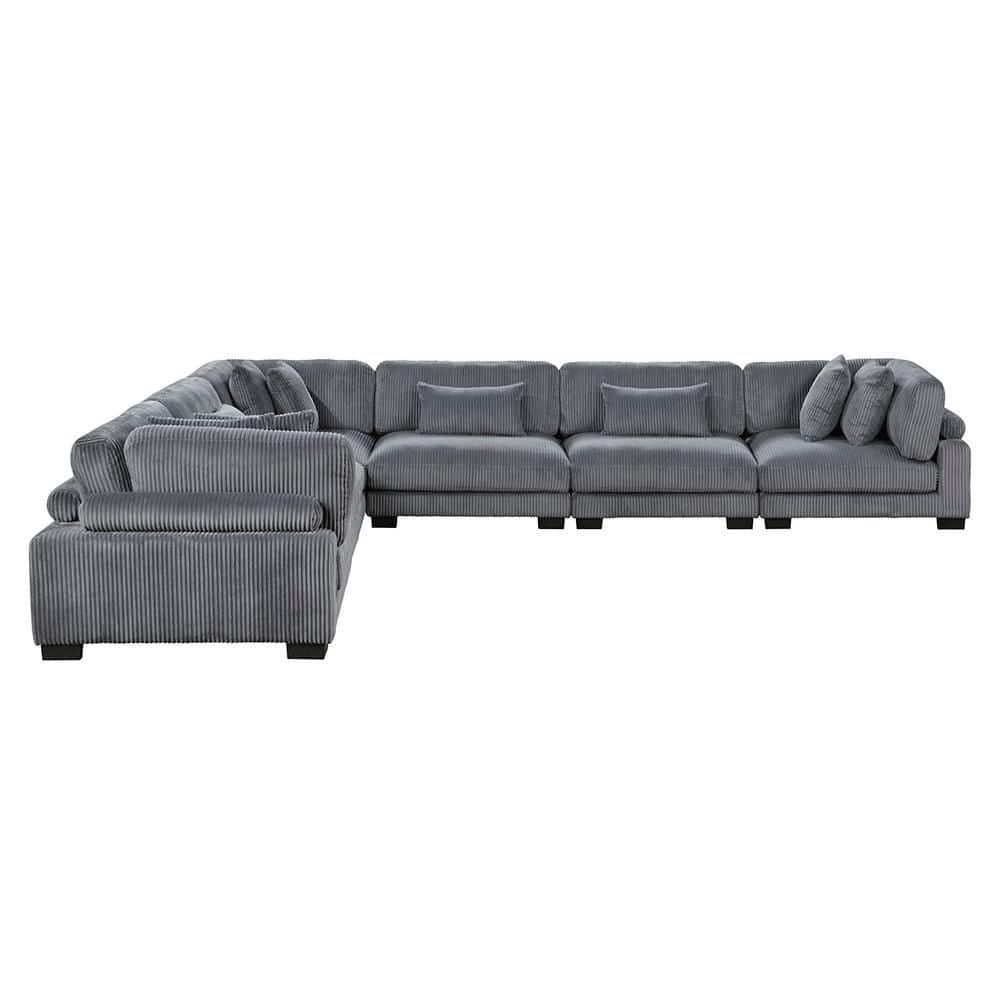 Turbo 180 in. Pillow Top Arm 6-Piece Corduroy Fabric Modular Sectional Sofa in Gray price history on PriceWatchPro
