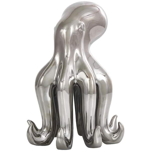 Litton Lane 6 in. x 8 in. Silver Ceramic Standing Octopus Sculpture