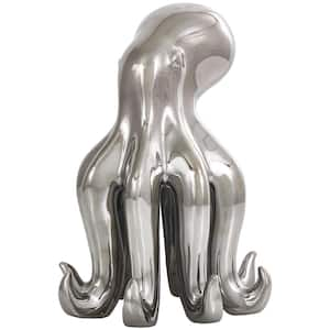 6 in. x 8 in. Silver Ceramic Standing Octopus Sculpture