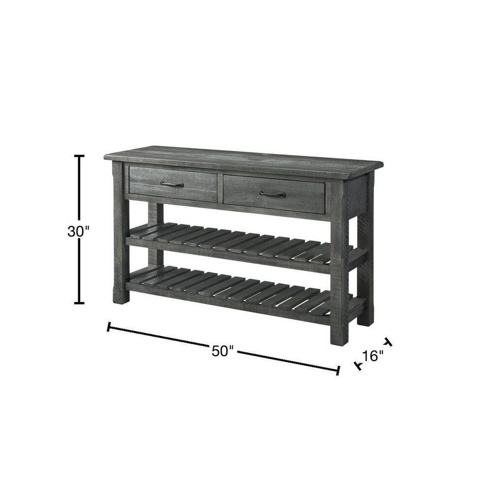 Rustic Farmhouse Gray Solid Pine Console Table with Storage
