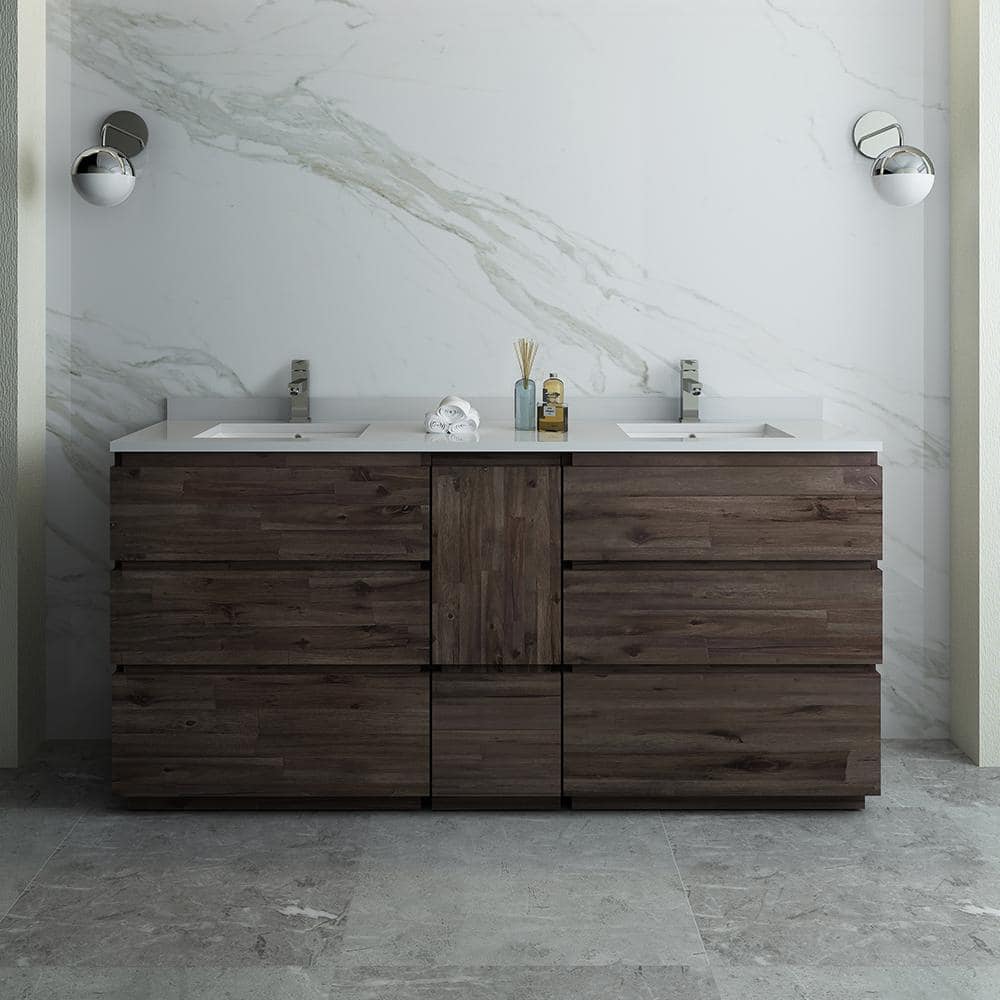 Formosa 72" Brown Quartz Stone Double Sink Vanity
