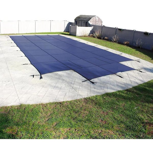 Pool Mate Mesh 16 ft. x 32 ft. Blue In Ground Pool Safety Cover With Center Step