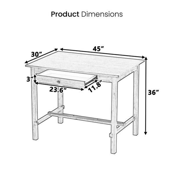 45 in. Rectangle Rustic Walnut Wood Top with Cream White Wood Frame Bu