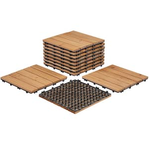Fir Wood Patio Pavers Interlocking Wood Tiles Wooden Flooring Tiles Indoor/Outdoor for Patio Garden Pack of 11