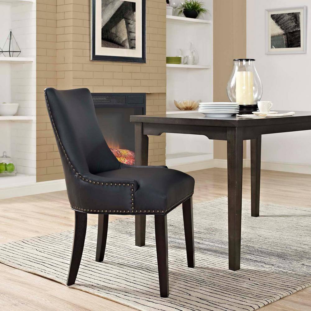 High Back Black Leather Upholstered Parsons Side Chair