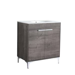 29.5 in. W x 18.1 in. D x 33.5 in. H Single Bath Vanity in Gray Oak Finish with White Solid Surface Resin Sink