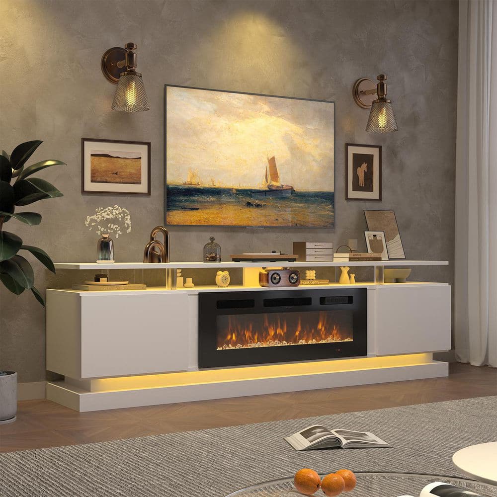 Sizzim 80 in. Freestanding Electric Fireplace TV Stand with