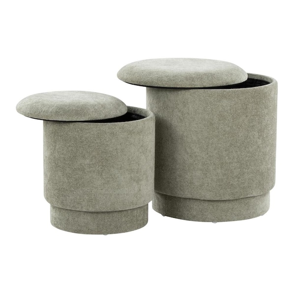 Lumisource Marla Green Fabric Round Ottoman Set