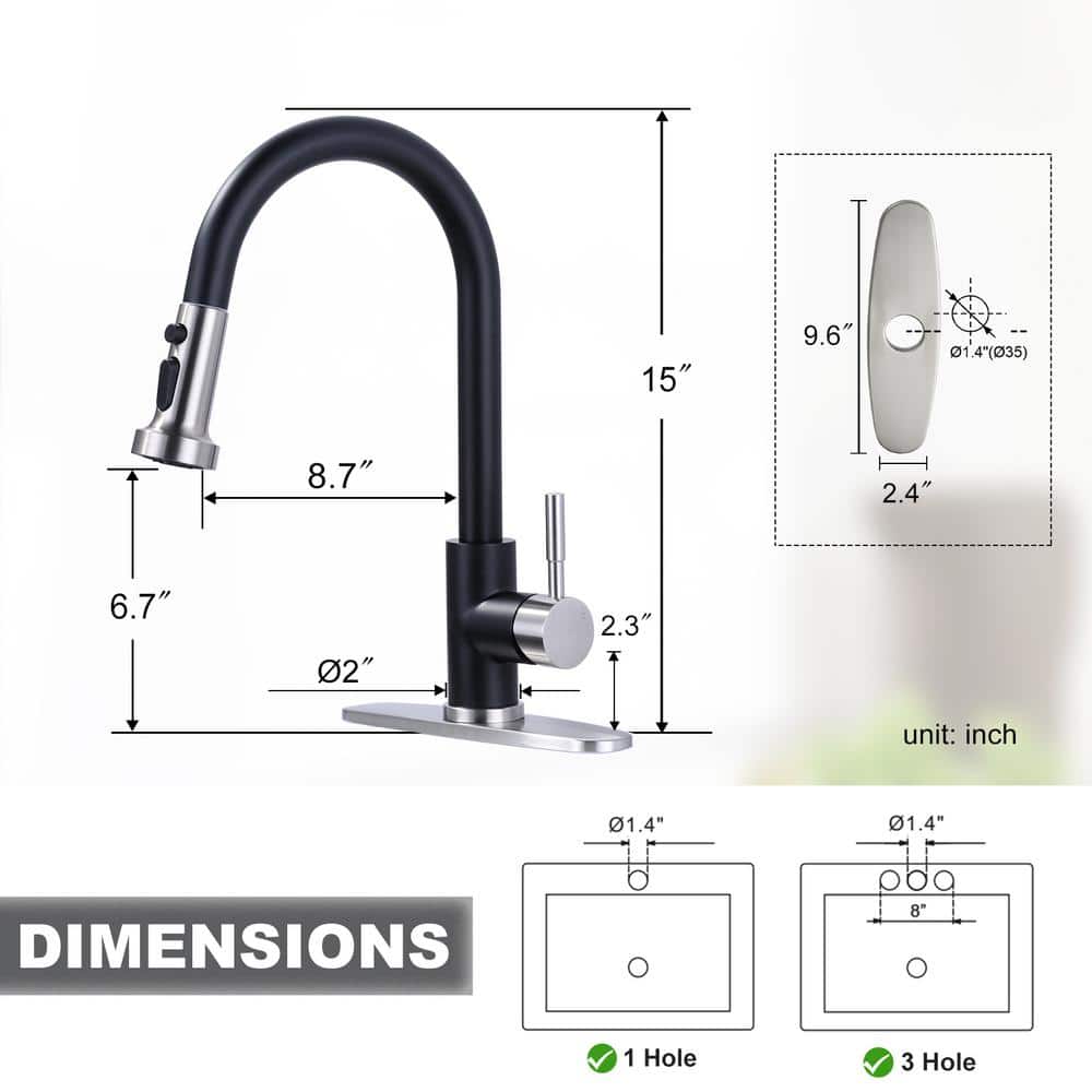 Brushed Nickel and Matte Black Pull Down Kitchen Faucet
