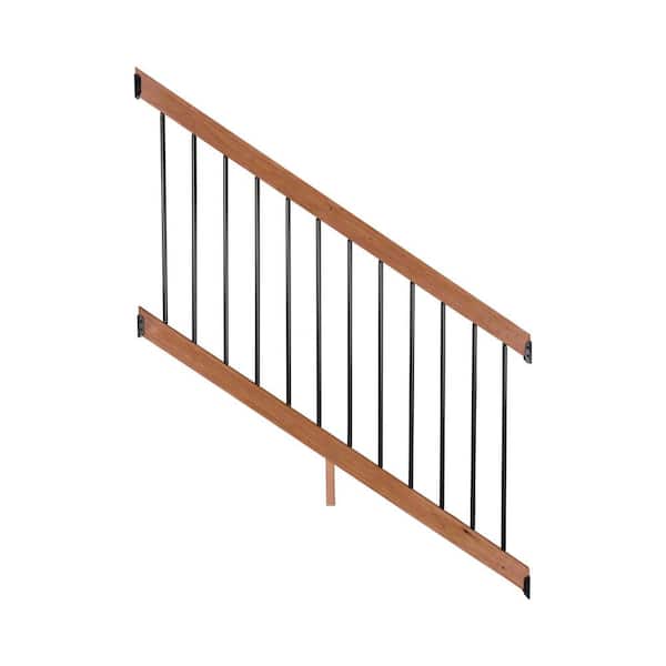 6 ft. Redwood-Tone Southern Yellow Pine Stair Rail Kit with Aluminum Round Balusters