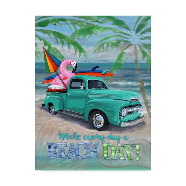 Trademark Fine Art Beach Day Flamingo by Cindy Fornataro Floater Frame Travel Wall Art 32 in. x 24 in.