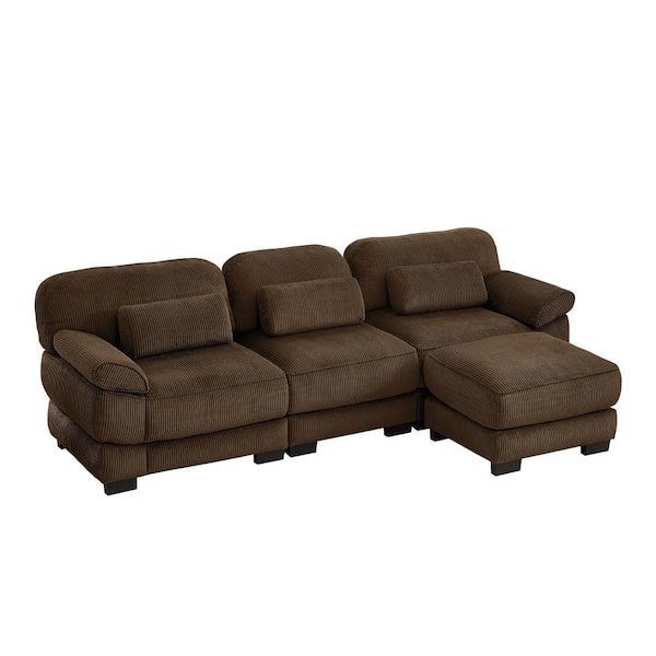 UOI Cloud Couch 95 in. Wide Flared Arm Corduroy L-Shaped Modular