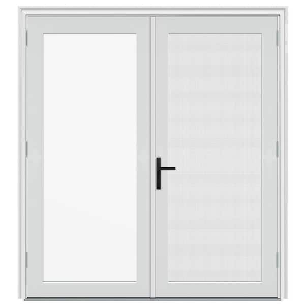 72 in. x 80 in. Right-Hand/Outswing Primed Fiberglass French Patio Door w/ Sliding Screen and Black-Handle