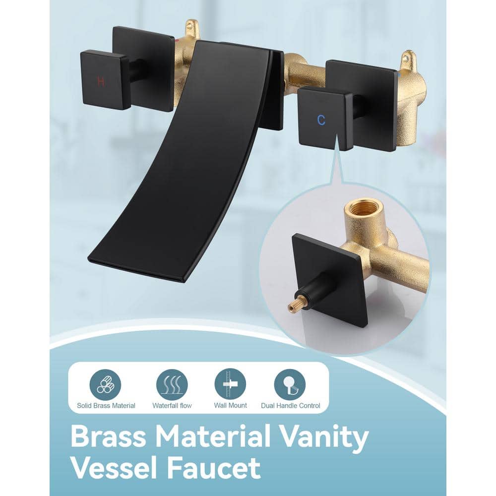 Matte Black Wall Mounted Dual Handle Waterfall Faucet