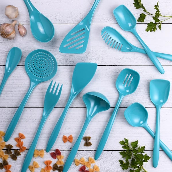 Turquoise Kitchen Utensil Set - Stainless Steel & Silicone Heat Resistant Profes