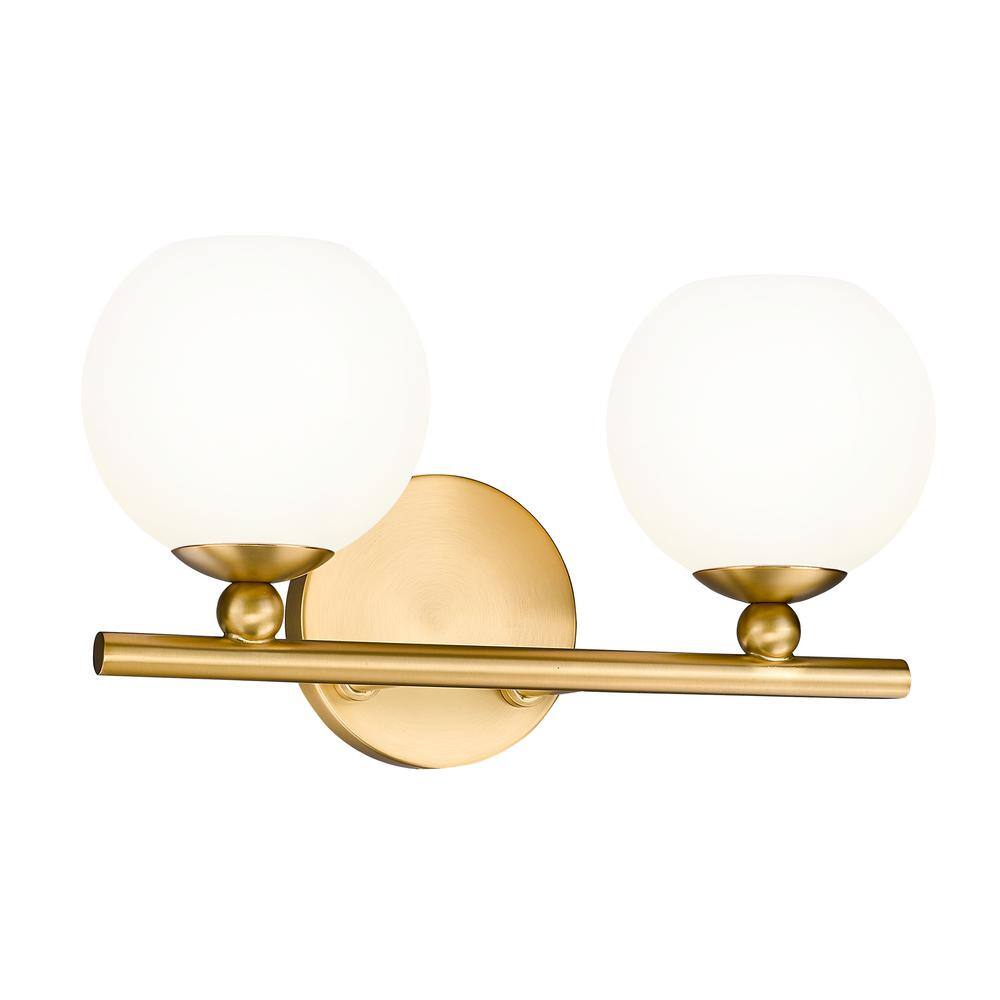Neoma Modern Gold 2-Light Vanity with Opal Glass Shades