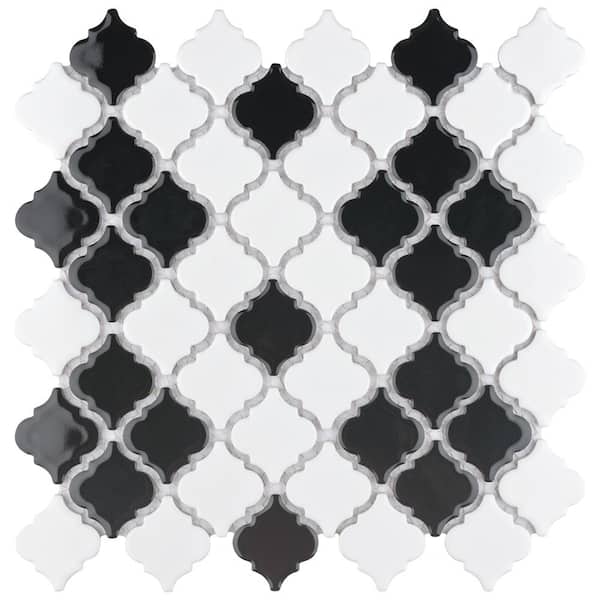 Hudson Tangier Black and White Mimos 6 in. x 6 in. Porcelain Mosaic Take Home Tile Sample