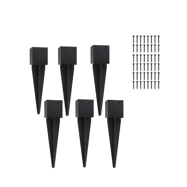 Afoxsos Metal Fence Post Anchor Ground Spike Black Powder-Coated Stable Durable Easy Install (6-Pack)