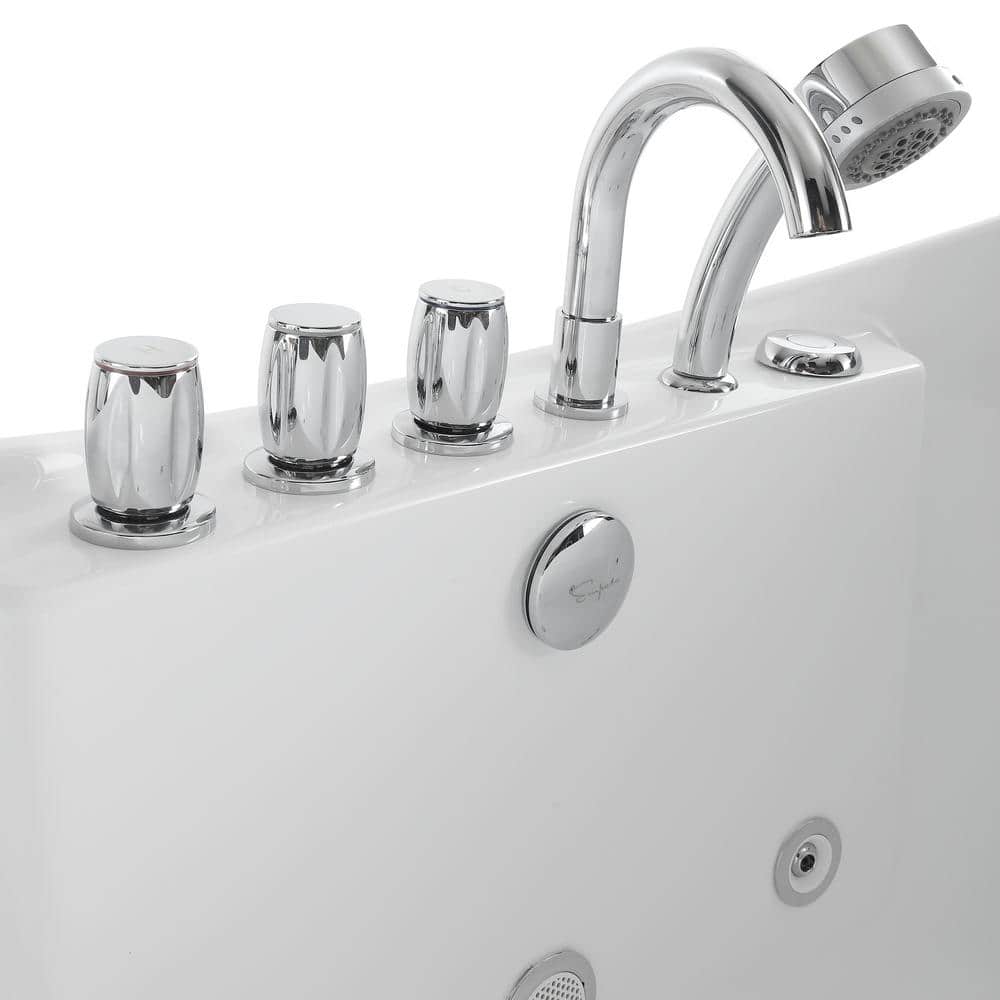 67'' White Acrylic Freestanding Whirlpool Bathtub with Faucet
