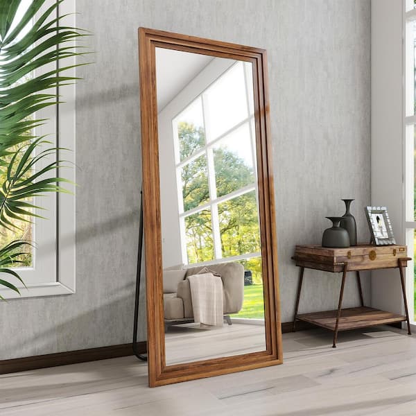 XRAMFY 64 in. H x 21 in. W Rectangular Classic Brown Wood Framed Full Length Mirror Floor Mirror