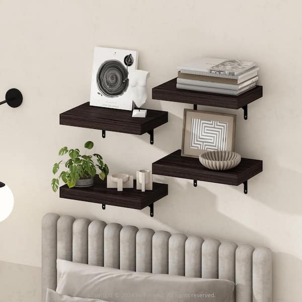 Tanna 1.65 in. Tall Tobacco Oak Wood Floating Bookcase (Set of 4)