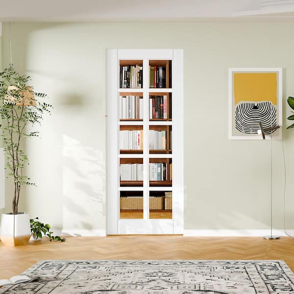 TENONER 64 in. x 80 in. White Primed Solid Wood 10 Lite Clear