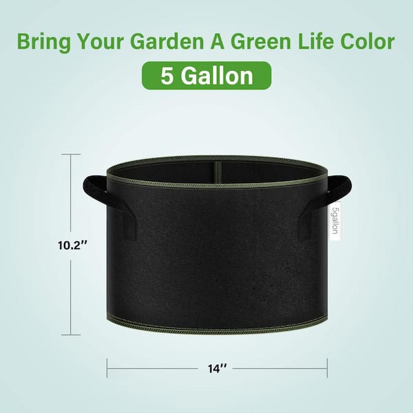 iPower 5 Gallon Grow Bags Nonwoven Fabric Pots Aeration Container with  Strap Handles for Garden and Planting, 5-Pack Black, 5 Gallon