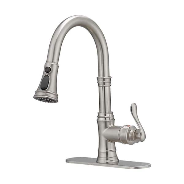 Unbranded Single Handle Pull-Down Sprayer Kitchen Faucet with Flexible and Power Clean in Brushed Nickel