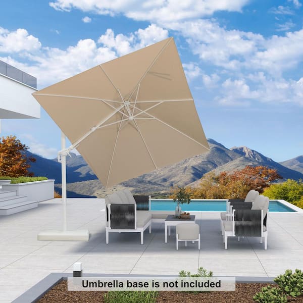 PURPLE LEAF 10 ft. Square Outdoor Cantilever Patio Umbrella White Aluminum Swivel Offset 360° Rotation Umbrella in Beige