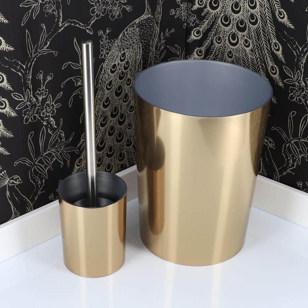 Gold and Silver Brushed Aluminum Toilet Brush and Holder Set