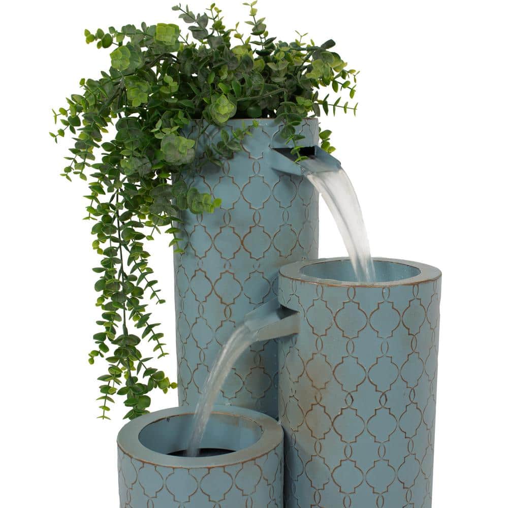 Moroccan Trellis Blue Zinc 3-Column Outdoor Water Fountain