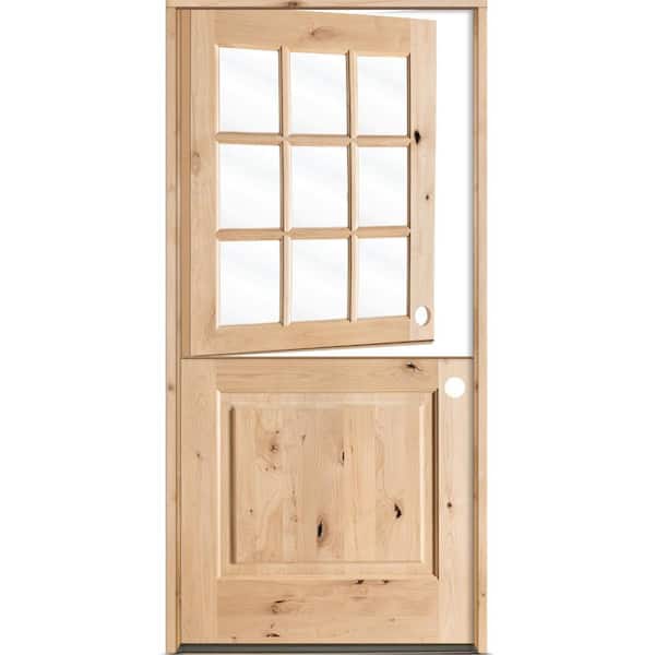 Farmhouse 36 in. x 80 in. Dutch Knotty Alder Left-Hand/Inswing 9 Lite Clear Glass Unfinished Wood Prehung Front Door
