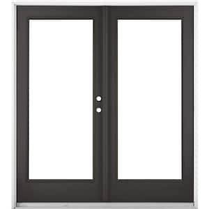 72 in. x 80 in. Black Left-Hand Outswing Fiberglass Full Lite LOE Glass Hinged Patio Door