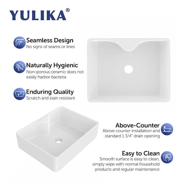 Rectangular Sink 14.5 in. Bathroom Sink Ceramic Vessel Sink Bathroom Sink Modern in White