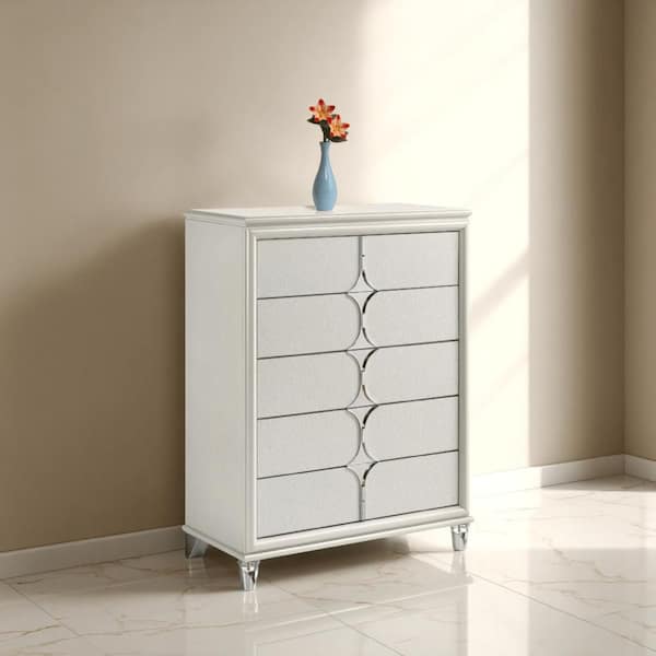 Benjara Ory Pearl 5-Drawer 37.5 in. Wide Tall Chest of Drawers Dresser Without Mirror