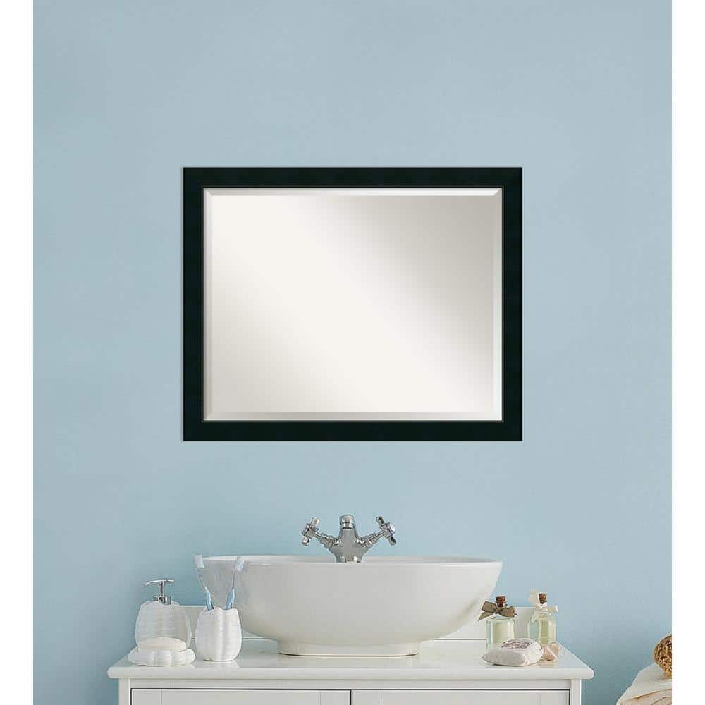 Corvino Black Narrow 31 in. x 25 in. Beveled Rectangle Wood Framed Bathroom