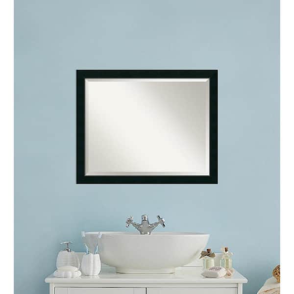 Amanti Art Corvino Black Narrow 31 in. x 25 in. Beveled Rectangle Wood Framed Bathroom Wall Mirror in Black