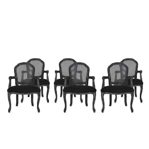 McKone Black and Gray Wood and Cane Upholstered Dining Arm Chair (Set of 6)