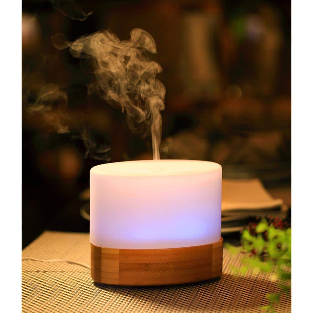 Compact White and Bamboo Ultrasonic Aroma Diffuser Humidifier