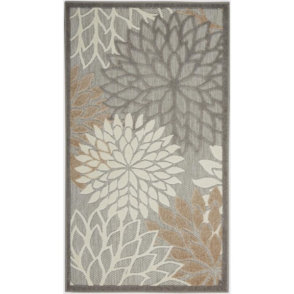 Gray, Ivory 3 ft. x 5 ft. Woven Polypropylene Indoor/Outdoor Area Rug