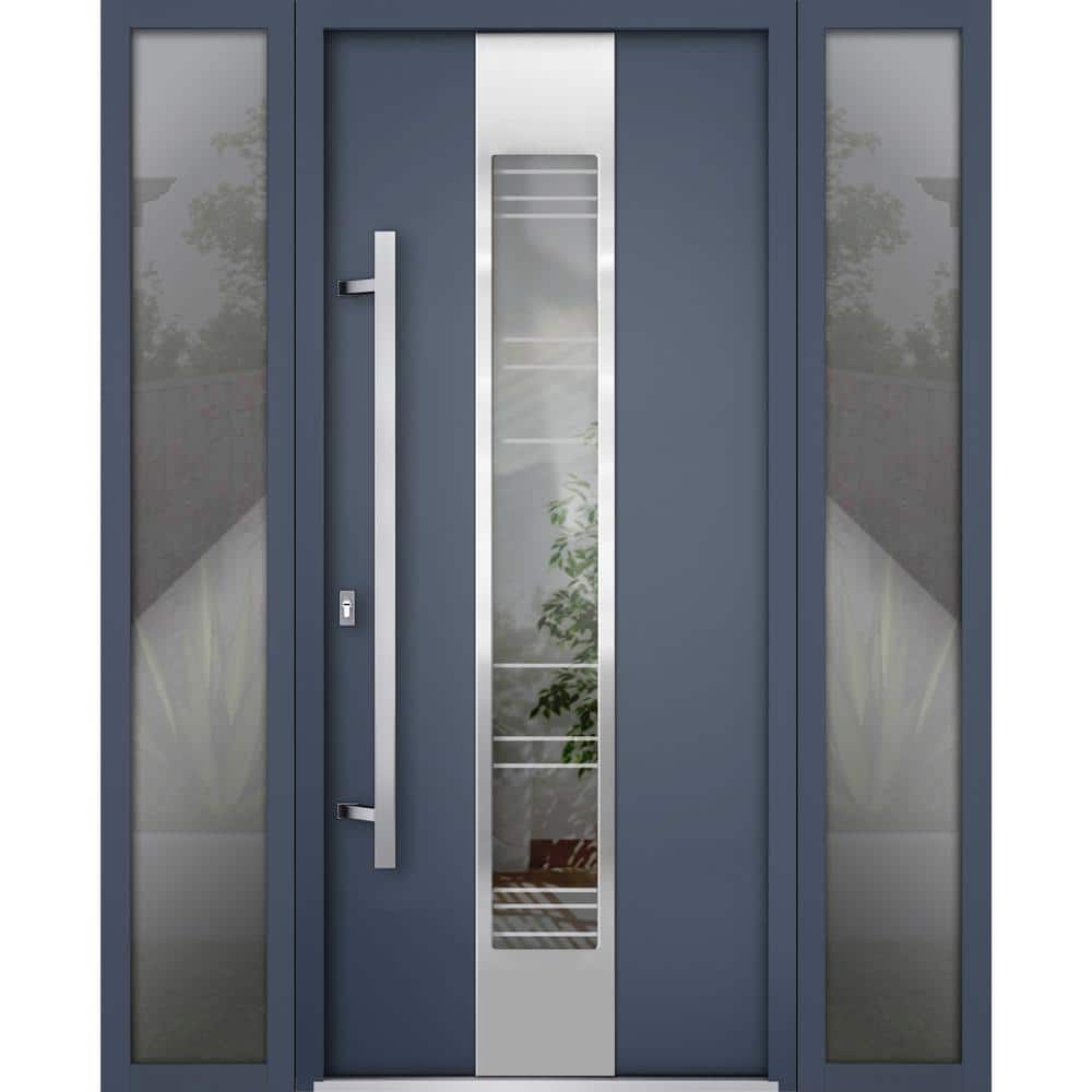 64 in. x 80 in. Right-Hand/Inswing 2 Sidelight Clear Glass Gray Graphite Steel Prehung Front Door with Hardware price history on PriceWatchPro