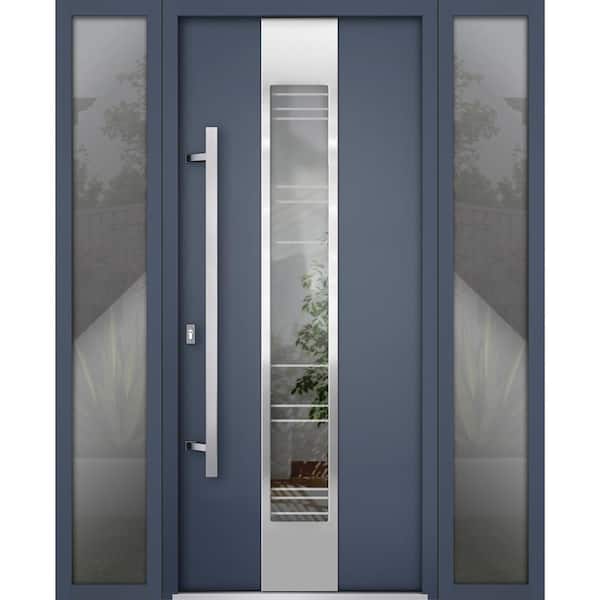 VDOMDOORS 64 in. x 80 in. Right-Hand/Inswing 2 Sidelight Clear Glass Gray Graphite Steel Prehung Front Door with Hardware
