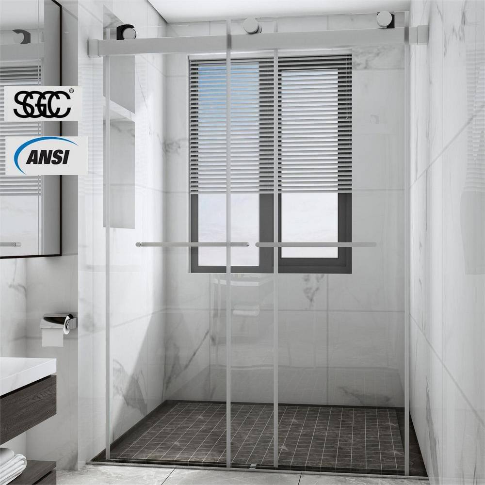 58 in. to 60 in. W x 76 in. H Sliding Frameless Shower Door in Brushed Nickel with Clear Glass price history on PriceWatchPro